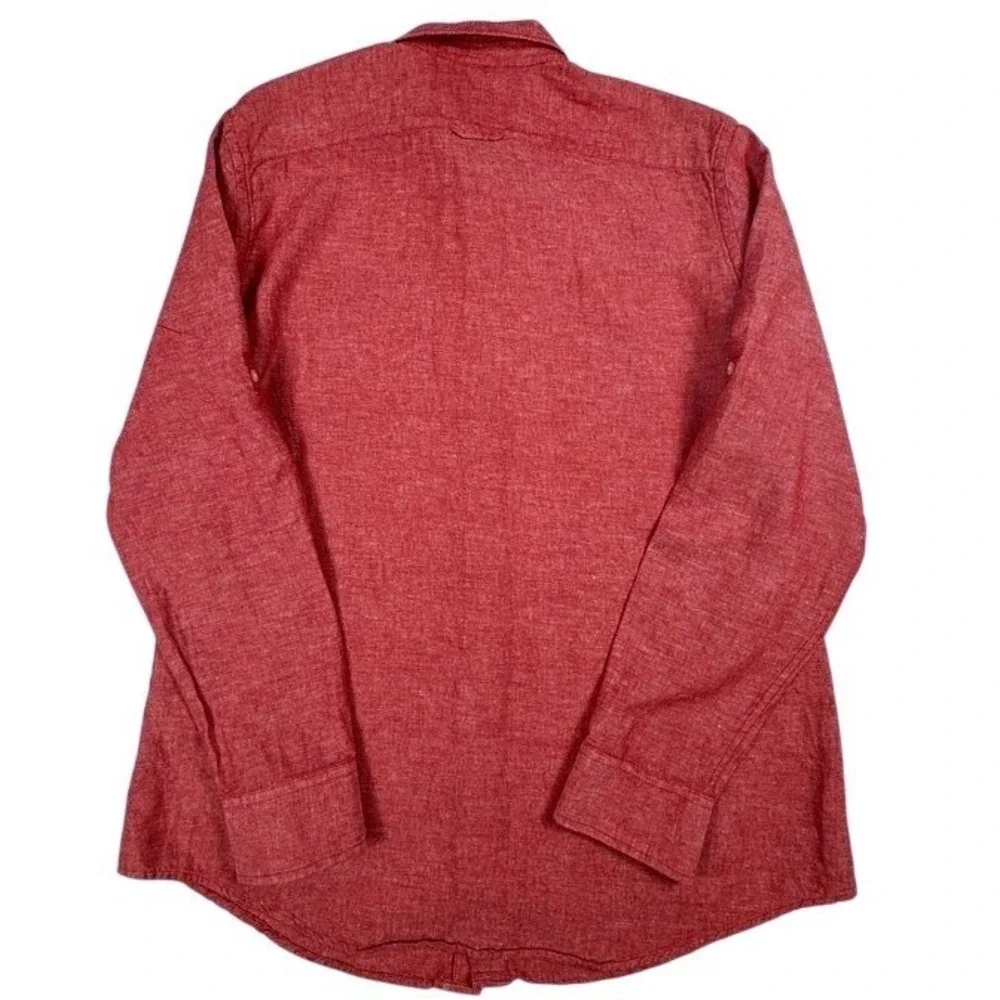 Banana Republic Red Linen Standard Fit Button Down Shirt Long Sleeve Mens Large